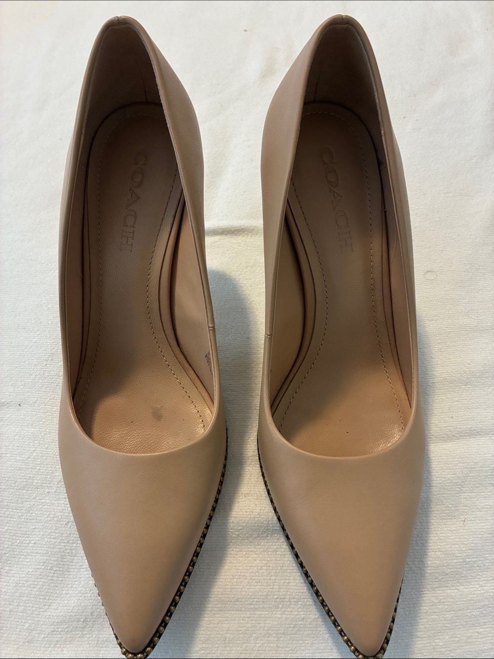 Coach Blush Nude Pointed-Toe Leather Pumps